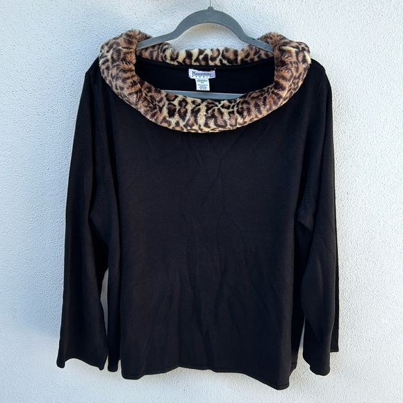 Hampshire Studio Plus Black Shirt with Faux Leopard Cowl Neck Size 3X - Picture 1 of 4